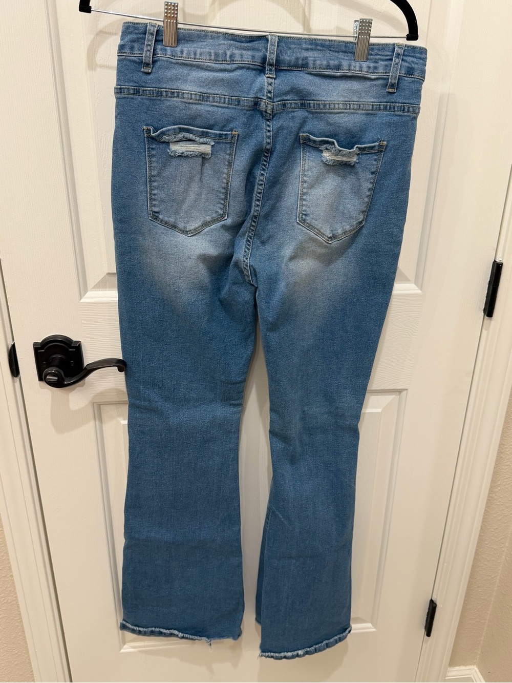 Wide Leg Distressed Jeans in Medium Blue - Picture 6 of 7